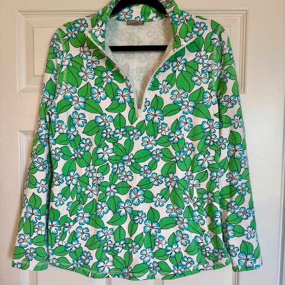 T by Talbots Cozy Crush Half-Zip Pullover Floral Fields M - Picture 1 of 4